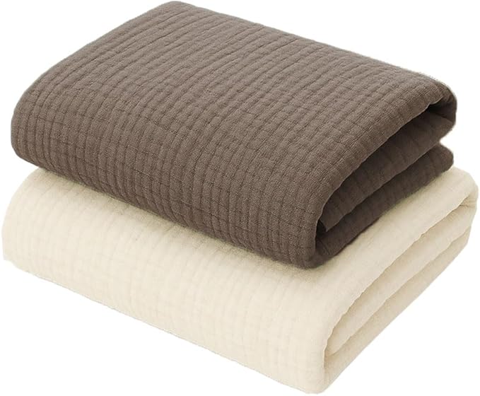 Mère & Moi Muslin Fitted Crib Sheets – 100% Cotton, Ultra-Soft & Breathable Baby Bedding for Standard Crib & Toddler Mattress (28” x 52”) - 2 Pack (Brown and Cream)