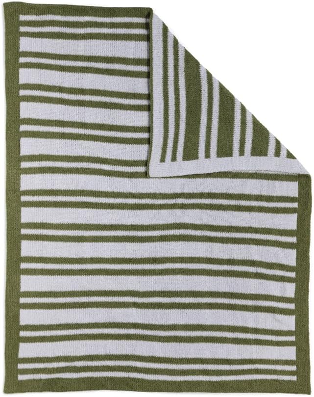 Living Textiles Chenille Knitted Blanket - Sage Stripes