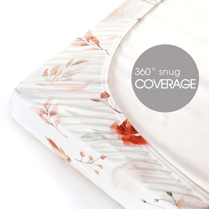 Pack n Play Sheets Fitted 3 Pack, Stretchy Ultra Soft Jersey Knit Pack and Play Sheets, Universal Fitted Portable/Mini Crib Mattresses Snug and Safe, Pretty Watercolor Rose Flora for Baby Girls
