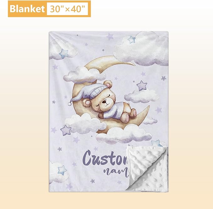Personalized Crib Bedding Set, 5 Pcs Custom Nursery Bedding Sets with Name, Purple Bear Infant Bedding Set for Baby Girl Boy, Double Layer Baby Crib Set, Babies Toddlers Kids Customized Gifts