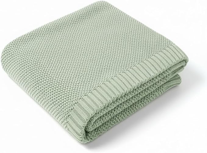Baby Knit Blanket Soft Cotton Lightweight Newborn Blanket for Crib Stroller Toddler Nursery Shower Gift Cozy Breathable Travel Swaddle Wrap Sage Green 30 x 40 Inches