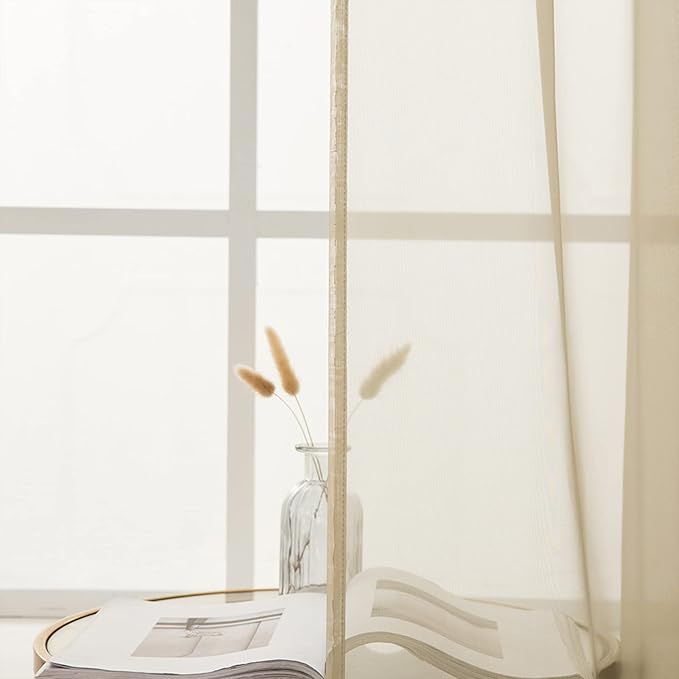 MIULEE Beige Window Sheer Curtains for Bedroom Living Room Solid Elegant Net Drapes 2 Panels Width 38 x Length 63 Inches