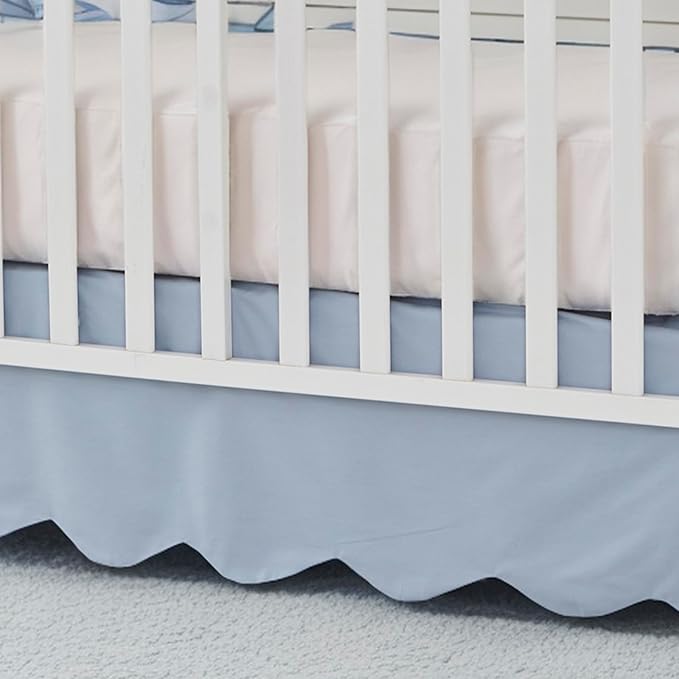 Brandream Scallop Edge Cotton Crib Skirt, Baby Boy Girl Gender Neutral Crib Skirt Toddler Bedskirt Farmhouse Chic Nursery Crib Bed Skirt, Boho Bohemian Solid Mist Blue