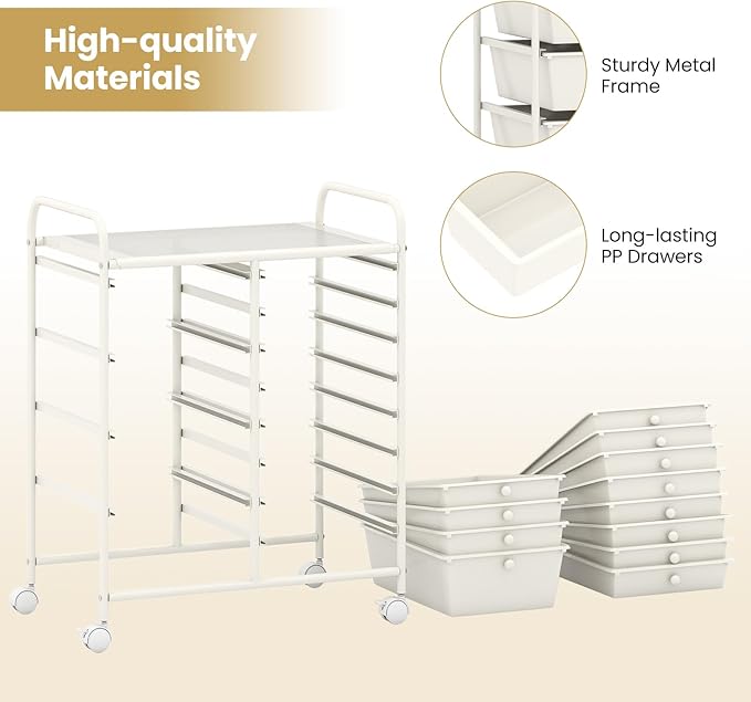 RELAX4LIFE 12-Drawer Rolling Storage Cart - Mobile Utility Drawer Carts with Wheels, Craft Organizers Cart for Classroom Organization and Storage, School, Home, Office
