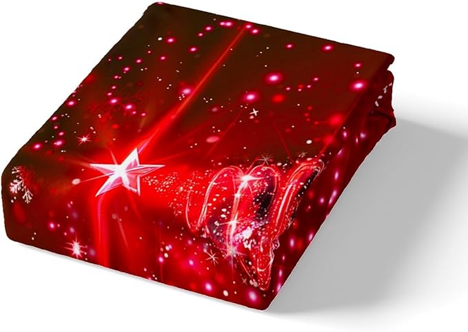 Manfei Red Xmas Tree Duvet Cover Set Queen Size, White Snowflake Print Bedding Set 3pcs for Kids Boys Girls Bedroom Decor, Christmas Theme Comforter Cover with 2 Pillowcases,No Comforter