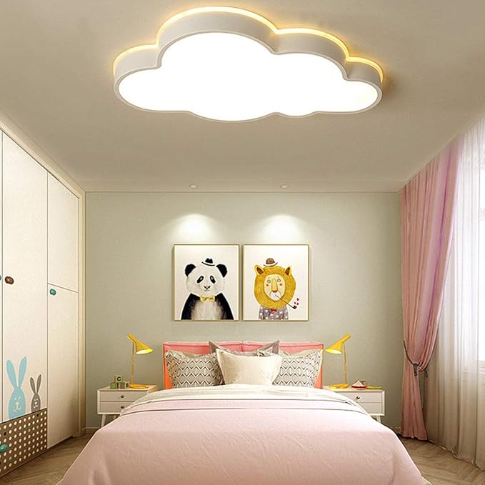 LAKIQ Modern Dimmable Acrylic LED Lights with Remote Creative Cloud Shape Children Room Flush Mount Ceiling Lighting Fixture for Kids Bedroom Kindergarten Living Room(21.5'',Stepless Dimming)