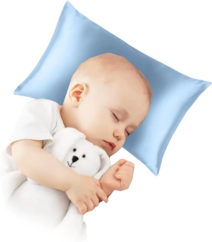 ROSEWARD Organic Silk Baby Pillowcase with Zipper, Small 10"x13" Pillow Cover for Boys & Girls, Ideal for Bed & Travel, Soft for Kids Hair & Skin, Hypoallergenic Pillowcases for Toddlers (Blue Grey)