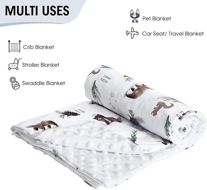 david's kids Micro Fleece Minky Baby Blanket for Boys Girls with Double Layer and Soothing Raised Dots, Breathable and Soft Lightweight Receiving Blanket for Newborns, 40x50 Inches, Animals