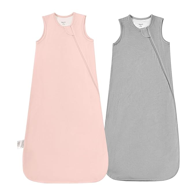 Supersoft Rayon Made from Bamboo Sleep Sack 18-24 Months 0.5 Tog Lightweight Toddler Sleep Sack 2t Baby Wearable Blanket with 2-Way Zipper Summer Unisex Sleeping Bag for Babies (2 Pack) Pink & Gray