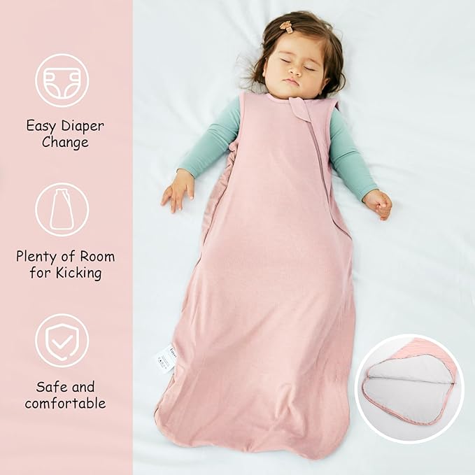 Supersoft Rayon Made from Bamboo Sleep Sack 3-6 Months Newborn Sleep Sack 0-3 Months 0.5 Tog Lightweight Baby Wearable Blanket with 2-Way Zipper Summer Unisex Sleeping Bag for Babies - Pink