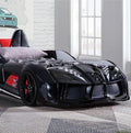 MASARA Race Car Twin Bed with LED Lights, Music Player, Magnetic Doors (Black)