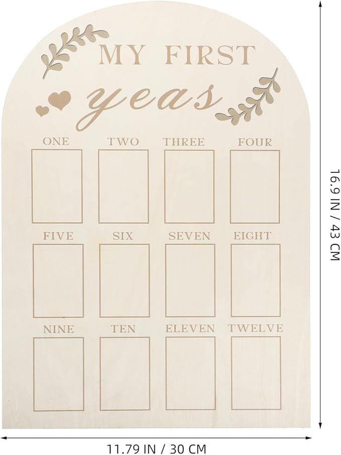 First Year Picture Frame Wooden Milestone Photo Board for Nursery Decoration Space-Saving Growth Tracker with Multiple Photo Slots Sturdy Wood Material for Newborn Memories
