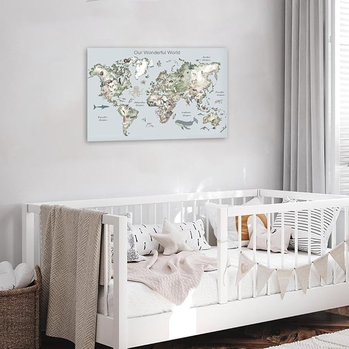 Educational Posters for Toddlers 1-3, Toddler Learning Poster for Kids Ages 3-5, World Map Canvas Print Nursery Preschool Homeschool Kindergarten Classroom Decor 12x18 Inch Unframed B
