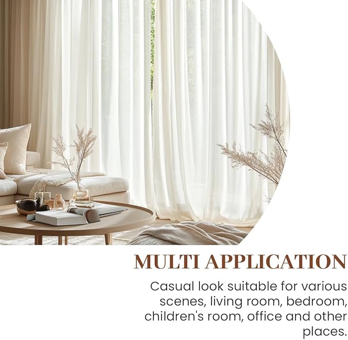 Dreaming Casa Taupe Sheer Curtains 96 Inches Long, Rod Pocket & Back Tab Light Filtering Textured Sheers for Living Room Bedroom, 2 Panels, Each 100" W x 96" L