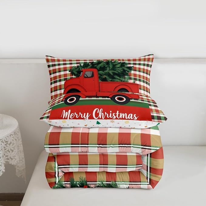 Feelyou Merry Christmas Kids Comforter Set Toddler Size Christmas Tree Bedding Set Snowflake Duvet Quilt for Kids Boys Girls Bedroom Winter Decor Microfiber Ultra Soft Breathable