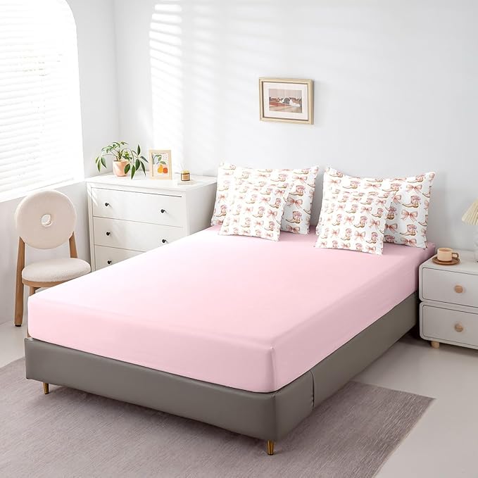 7 Pieces Western Cowgirl Comforter Set King,Pink Bowknot Cowgirl Boots Rustic Farmhouse Bedding Set,Bow Tie Geometric Patchwork Golden（Comforter+Fitted+Flat Sheet+2 Pillowcases+2 Throw Pillow Covers）