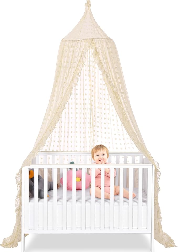 Bed Canopy for Girls - Princess Bed Canopy - Crib Canopy for Boys and Girls Bedroom Decor, Suitable for Use in Cribs Canopy Bed Curtains (Beige)