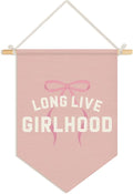 Wheatwin Girls Room Decor, Long Live Girlhood Wall Hanging Pennant Flag Banner, Coquette Pink Bow Preppy Wall Decor for Toddler Nursery Baby Girls Room Bedroom Dorm Apartment 15x11 Inch