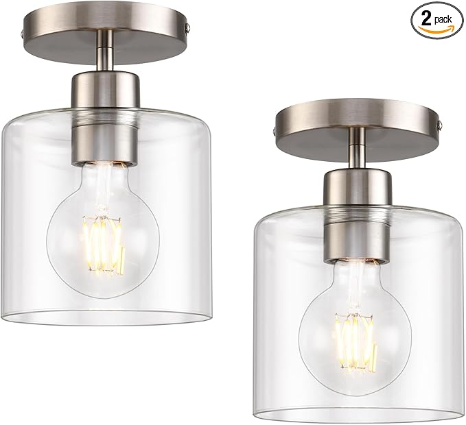 Brushed Nickel Semi Flush Mount Ceiling Light,Modern Ceiling Light Fixture for Closet Hallway Entryway,Hallway Light Fixture Brushed Nickel Finish 2 Pack