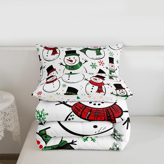 Feelyou Christmas Comforter Set All Season Snowman Bedding Set with 2 Pillow Cases Snowflake Microfiber Kids Full Bedclothes Bedroom Decor Duvet Quilt Breathable Soft Lightweight