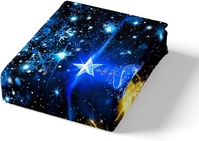 Manfei Christmas Duvet Cover Set Queen Size Gold Reindeer Bedding Set 3pcs for Kids Boys Girls Blue Christmas Tree Comforter Cover Western New Year Theme Quilt Cover with 2 Pillowcases,No Comforter