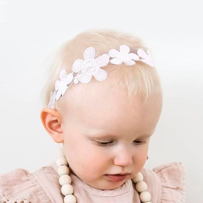 cherrboll Baby Girl Nylon Headbands, 3Pcs Handmade Floral Hair Bows, Stretchy Flower Hairbands for Newborns Infants Toddlers