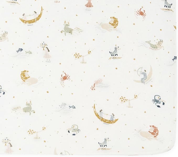 Pehr Crib Sheet, Zodiac | Breathable Brushed Organic Cotton for Soft Sleep | Snug Fit | Reusable Fabric Bag Packaging | Standard Crib Mattresses up to 52”L x 28”W x 8”H
