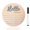 Baby Announcement Sign, 5.9 Inch Wooden Hello World Newborn Signs, Birth Announcement Sign, Baby Shower Hospital Nursery for Newborn Boys and Girls (Gray,Pen)