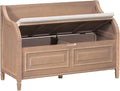 Merax Storage Bench, 41.9” Solid Wood Storage Chest with Backrest and Safety Hinge, Large Storage Space Bench with Upholstered Cushions,Supports 250 lb and Easy Assembly for Small Space, Brown
