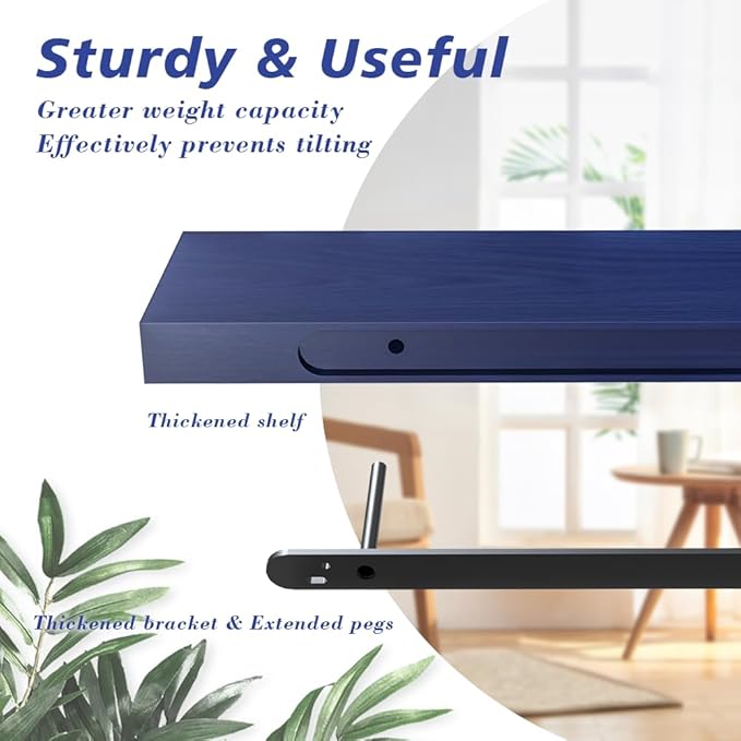 Habudda Floating Shelves, Bathroom Wall Shelf for Home Decor, 30 Inch Natural Wood Rustic Shelving, Hanging Mounted Invisible Bracket, Set of 2 Navy Blue