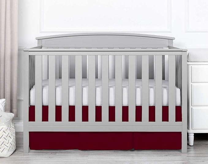 Box Pleated Crib Bed Skirt Premium 100% Cotton 800 Thread Count Nursery Crib Toddler Bedding Crib Bedskirt for Baby Boys or Baby Girls, (28" x 52") + 16" Drop Lenght - Burgundy Solid