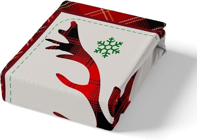 Manfei Xmas Deer Duvet Cover Set Queen Size, Christmas Tree Snowflake Print Comforter Cover with 2 Pillowcases, New Year Theme Bedding Set 3pcs for Kids Boys Girls Bedroom Decor,No Comforter
