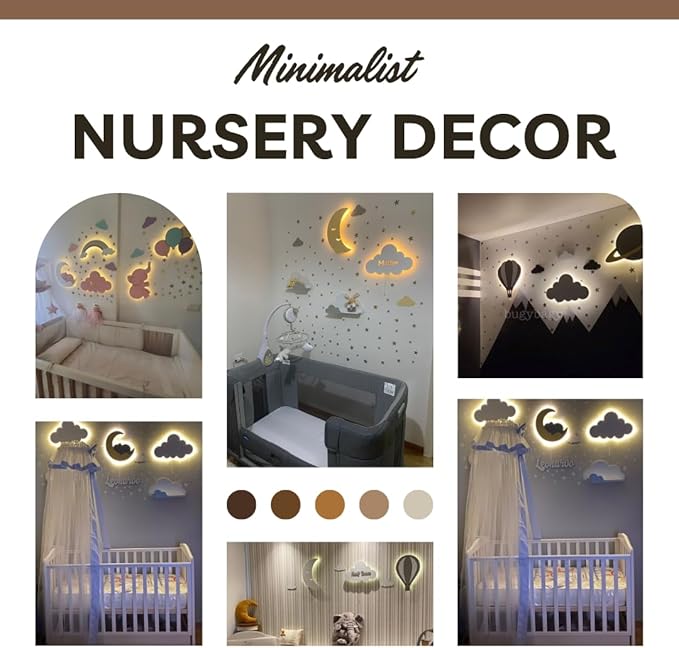 Dreamy Skies Nursery Wall Set – Elephant on Moon, Hot Air Balloon & Star Stickers Pink Style Girls Room Decor
