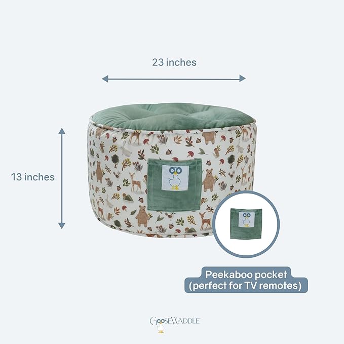 GooseWaddle Soft and Comfortable Kids Ottoman Toddler Pouf Seating for Your Little One's Playroom or Nursery (Hearts Light Pink)