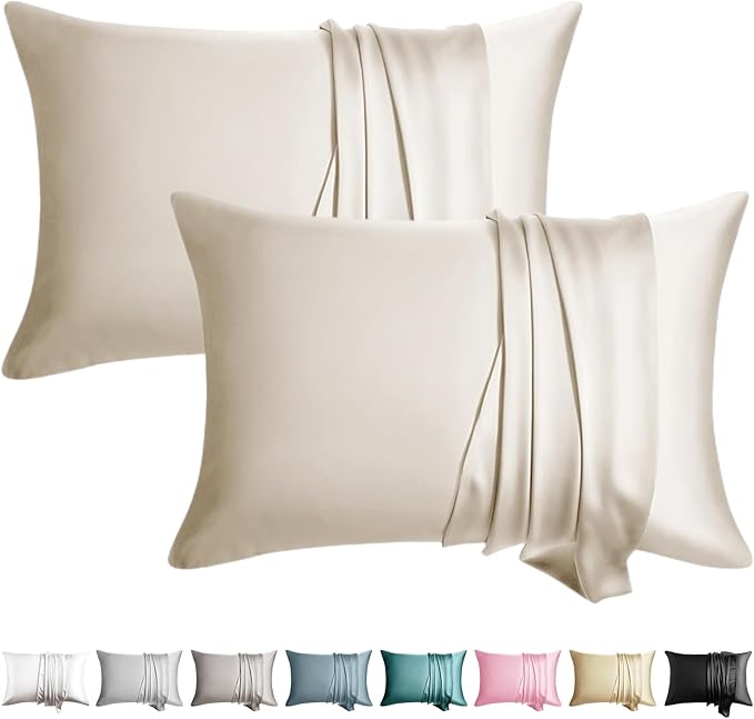 100% Silk Pillowcase for Hair and Skin Toddler Size 2 Pack Mulberry Silk Pillow Case 13 x 18 Inches Highest 6A Silk Kids/Travel Pillow Cover Soft Breathable Cooling with Hidden Zipper, Beige