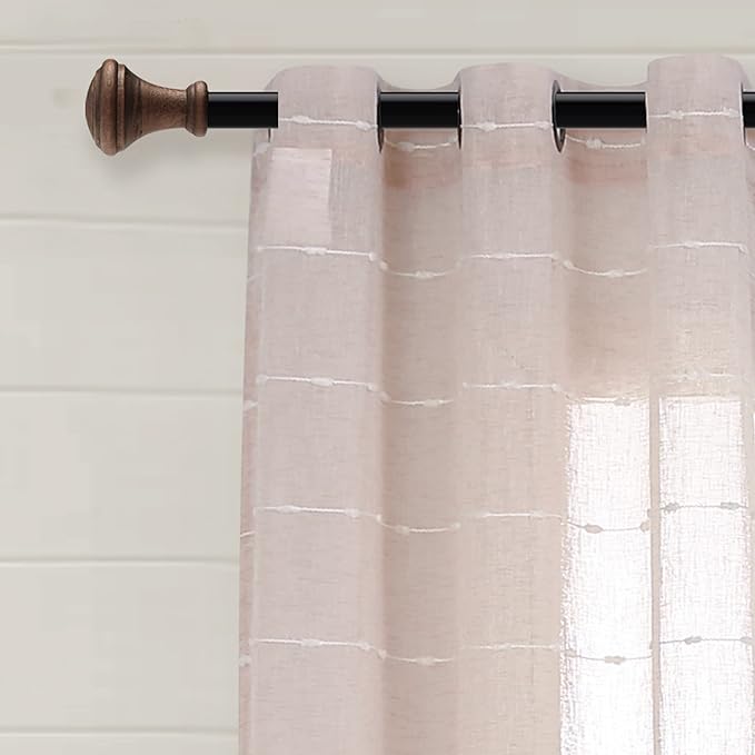 Lush Decor Farmhouse Textured Grommet Sheer Window Curtain Panel Pair, 38"W x 84"L, Blush