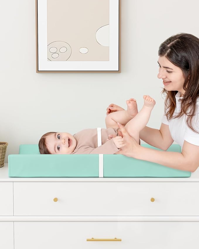 YACODAVO Wipeable Baby Changing Pad for Dresser and Table, Cozy Diaper Changing Pad with Waterproof & Wipe-Clean Leather Cover, Green