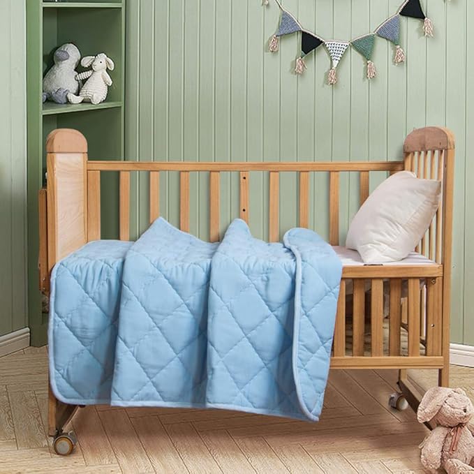 FLXXIE Machine Washable Microfiber Down Alternative Oversized Toddler Comforter, Super Soft and Lightweight Kids Crib Quilted Blanket for Stroller, Travel, 43x60 Inches, Aqua