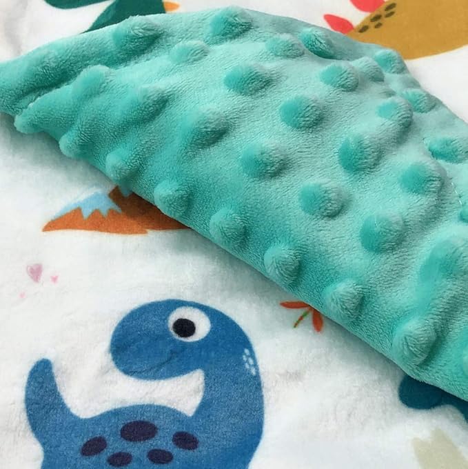 Soft Plush Minky Blanket for Boys & Girls - Double Layer with Dotted Backing, Toddler to Newborn - Shower Gifts (Green Dinosaur, 30 X 40 inches)