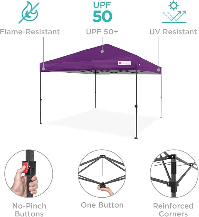 Best Choice Products 12x12ft 1-Person Setup Pop Up Canopy Tent Instant Portable Shelter w/ 1-Button Push, Case, 4 Weight Bags - Amethyst Purple
