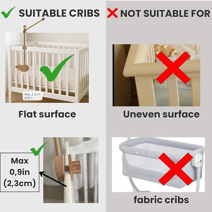 Baby Mobile for Crib, Adjustable Wooden Arm Holder, Easy Install Nursery Accessory, Natural Gift for Newborn and Parents