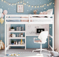 Bellemave Full Loft Bed with Desk and Writing Board,Loft Bed for Kids, Boys, Girls,Wooden Loft Be Frame with Desk and Ladder, White