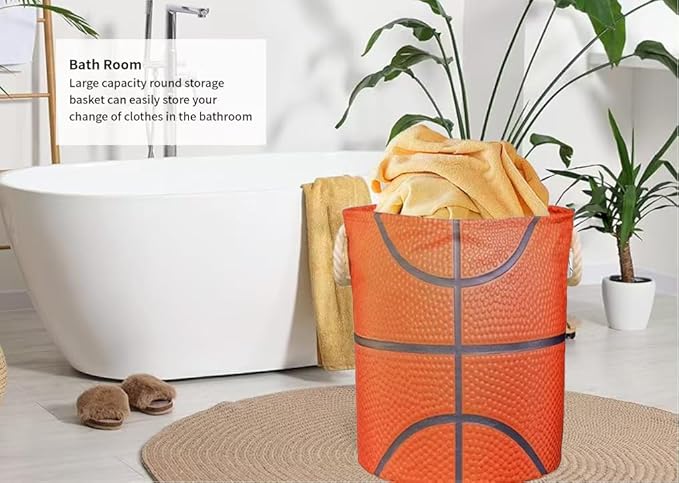 Basketball Laundry Basket Gifts for Boys, Boys' Room Decor Kids Nursery Hamper for Sports Room Basketball Decor 17.7x13.7 Inch