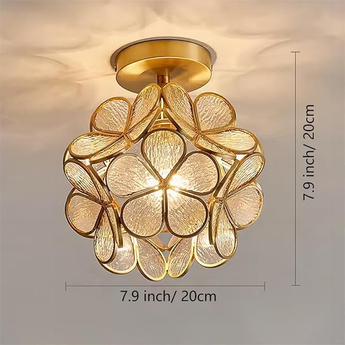 7.9 Inch Petal Ceiling Light, Tiffany Style Metal and Glass Ceiling Lamp with E27 Base for Hallway, Entryway, Bedroom - Wave Pattern