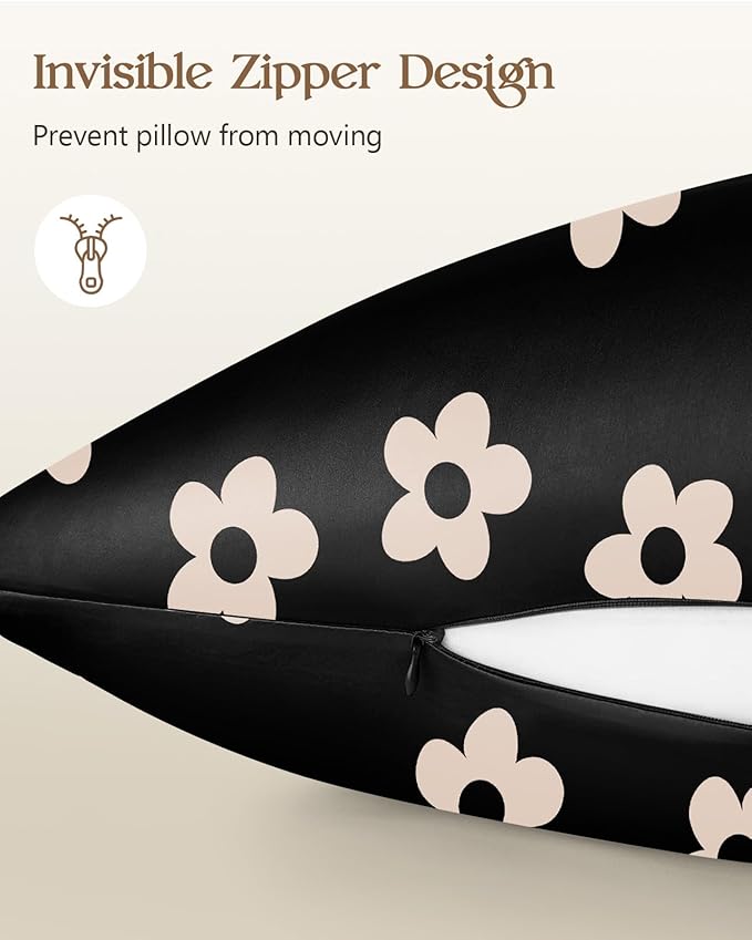 Silk Pillowcase 2 Pack - Cute Pillow Cases 20" x 26" Standard Size Set of 2 for Hair and Skin Smooth Soft Breathable with Hidden Zipper Cooling Pillow Covers for Sleeping, Black Flower