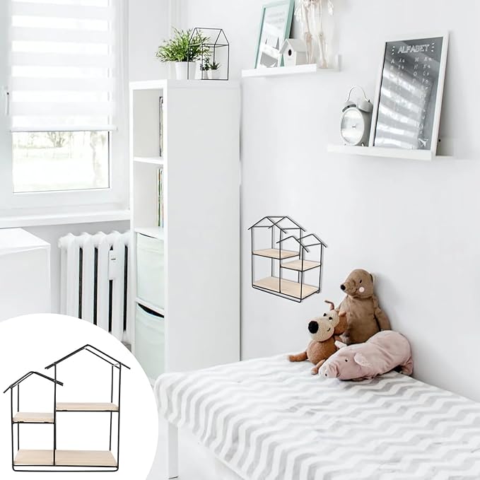 Modern Solid Wood Wall Shelf with Frame House-Shaped Wall-Hanging Storage Rack Stylish and Practical Floating Shelf for Home Kitchen Bedroom Organization