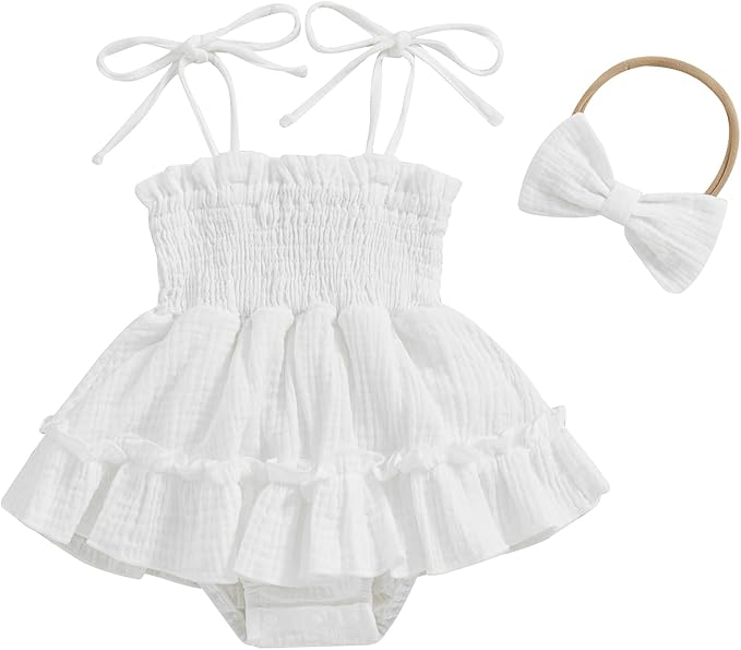 Newborn Baby Girl Bodysuit Sleeveless Halter Frill Romper One-piece Jumpsuit with Headband Summer Clothes Set
