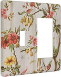 Flowers Bird Tree Retro Spring Floral Branch 2 Gang Light Switch Cover Decorative Combination Wall Plate Oriental Chinese Landscape Drawn Single Toggle Rocker Electrical Faceplate for Kitchen Home