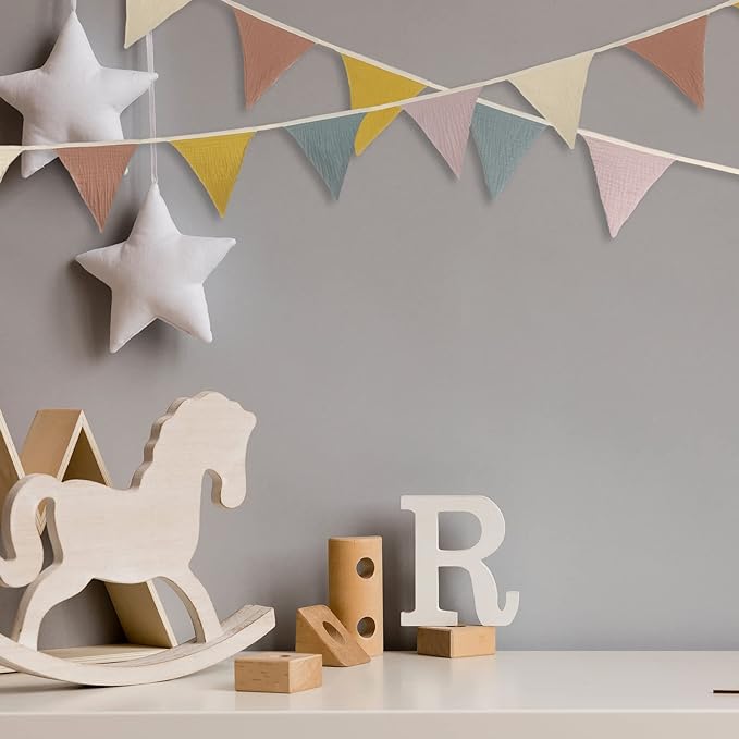 Oudain 15.5 ft Pennant Banner Flags, 2 Pcs Nursery Garland Triangle Bunting Flag Baby Banner for Nursery Decor Baby Birthday Boho Wedding Shower Party Event, Each 7.75 ft(Rainbow Color)