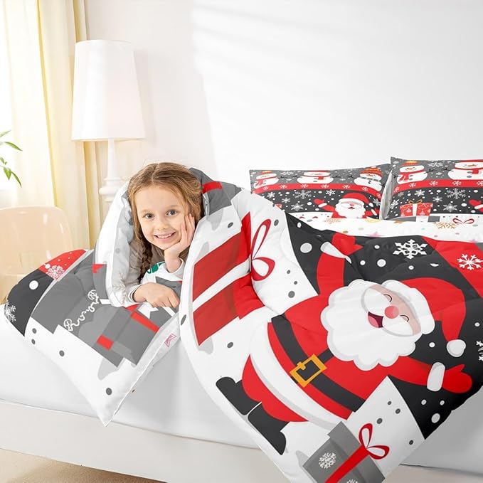 Feelyou Christmas Bedding Set Soft for Boys Girls, Merry Christmas Comforter Set Queen Size New Year Gift Duvet Quilt Microfiber Snowflake Bedroom Decor 3 Pcs with 2 Pillow Cases